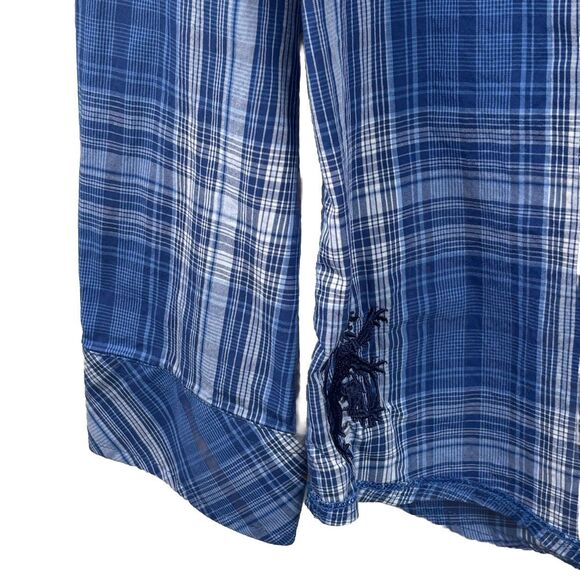 English Hero Mens Large Short Eminence Blue Button Up Geometric Cuff Pocket Rock - Picture 3 of 10